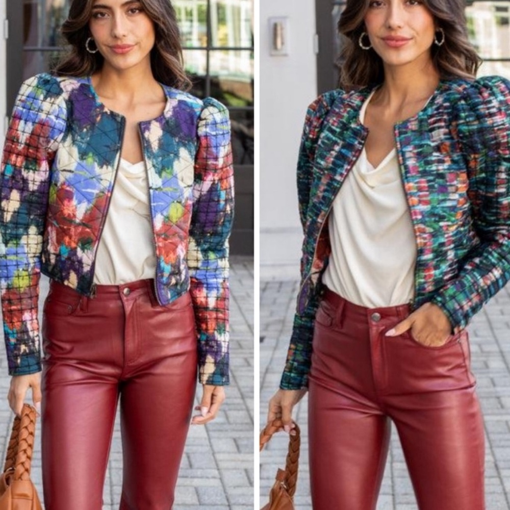 Multicolor Tweed Puff-Sleeve Jacket - Women's